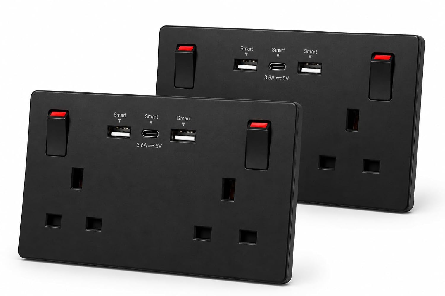 Two matt black LuminaOne Pro USB double sockets